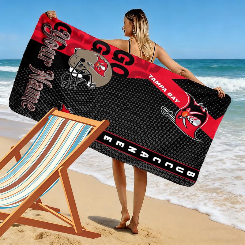 Name Custom Tampa Bay Buccaneers Print Beach Towel, Large Soft Quick Dry Towel for Beach Camping Swimming