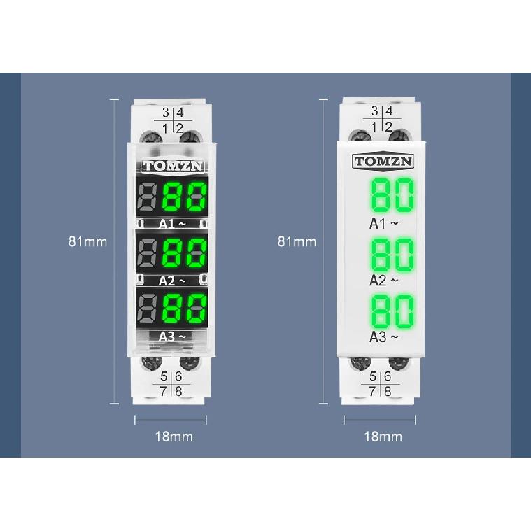 TOMZN DIN Rail 18mm Apmere Meter AC 100A 220V 380V Three Phase Modular Ammeter Indicator LED Digital Display Detector Witch CT