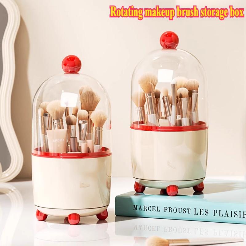 Rotatable Makeup Brush Storage Box Large Dustproof with Cover Makeup Brush Storage Rack Desktop Cosmetic Storage Holder Plastic