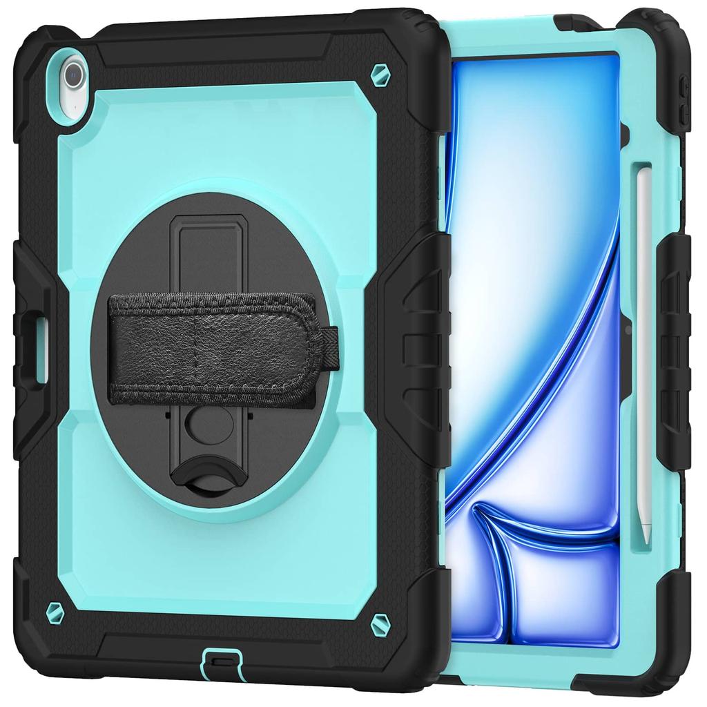 For iPad (A16) 11th Air 11 Air 13 M3 () - Heavy Duty Protective Cover with Screen Protector, Shoulder Strap & Pencil Holder