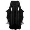 Women Gothic Skull Lace Bell Sleeve High Low Dress Halloween Cosplay Square Neck Lace Up Vintage Witch Party Long Dress