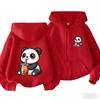 Boba Milk Tea Panda Front Back Cartoon Print Zip Up Hoodie For Kids Long Sleeve Lovely Animal Casual Daily Outerwear