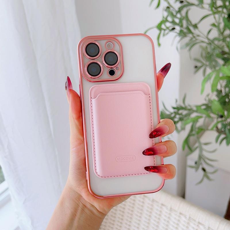 With Leather Card Slot Clear Magnetic Case For iPhone 16E 16 Pro Max 15 14 13 12 11 Lens Film Protection TPU Soft Shockproof for Magsafe Phone Cover