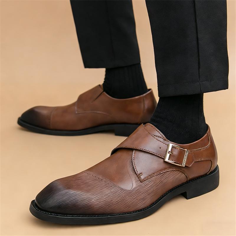 Britain Gentleman Pointed Business Leather Shoes For Men Monk Strap Loafers Designer Formal Wedding Dress Homecoming Footwear