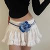 Women Braided Waist Belt Bohemian Style Waist Rope with Flower Decors Decorative Teens Girl Dress Shirt Waist Belt