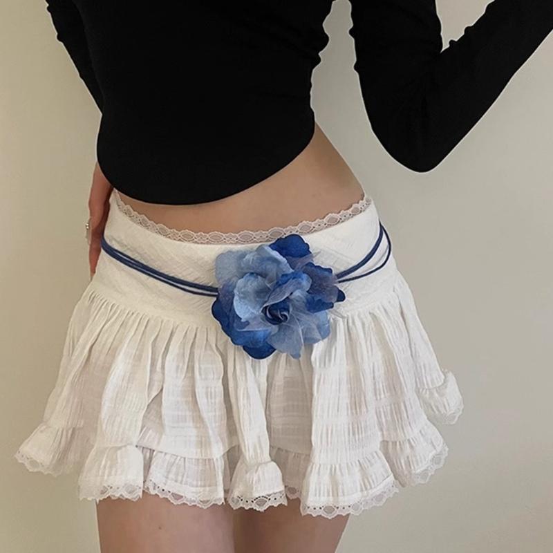 Women Braided Waist Belt Bohemian Style Waist Rope with Flower Decors Decorative Teens Girl Dress Shirt Waist Belt