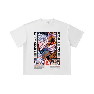 Camiseta Unisex de Algodón Pesado 260 GSM Hilo Doble 32 Count 100% Algodón Una Pieza V49 Estampado Luffy Lucci