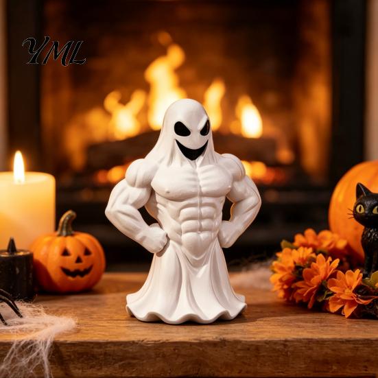 3D Printed Statue Buff Ghost Figurine, Funny Muscle Desktop Interesting Decor Ornament, Spooky Halloween Decor, Novelty Home Tabletop Decoration