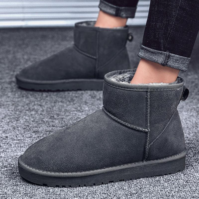 Winter New Shoes for Men Women Leather Boots Warm Plush Leather Casual Shoes Couples Thick-soled Short Snow Boots 35-46