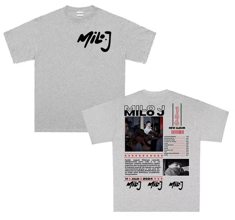 Rapper Milo J 166 Tour 2025 Album T-Shirts Herren Retro Hochwertige Kurzarm T-Shirts Übergroß 100% Baumwoll-T-Shirt Streetwear