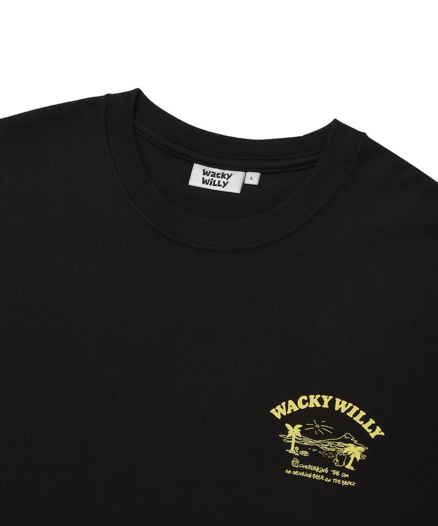 WACKY WILLY Beach Graphic Vacation Short Sleeve T-Shirt Black