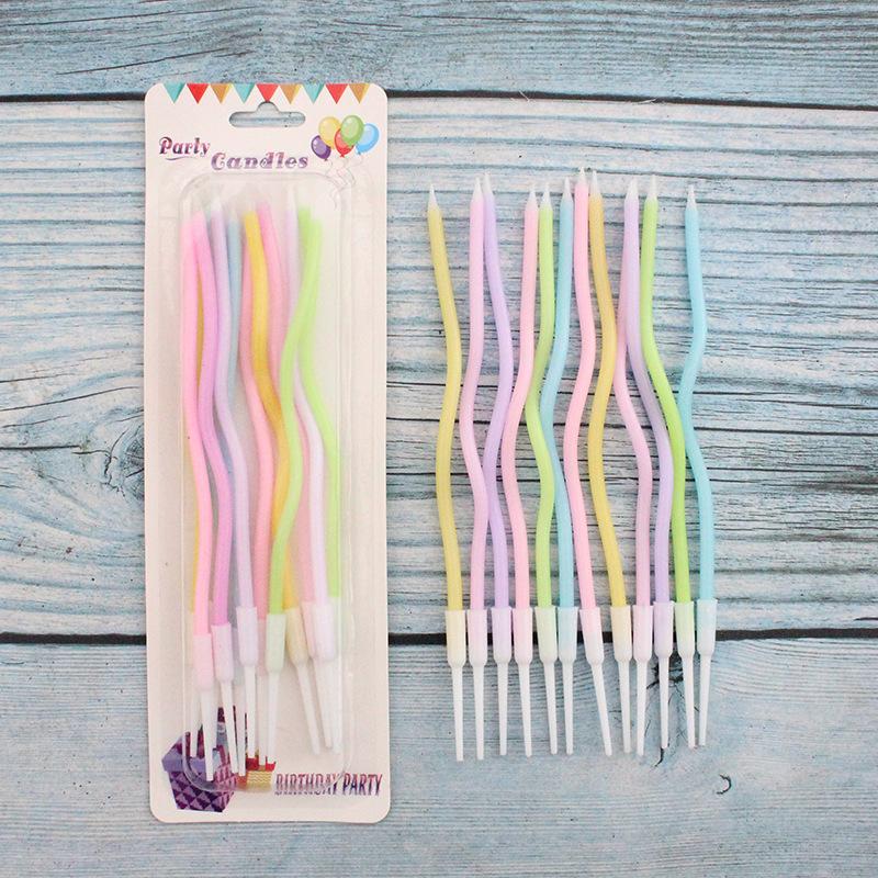 

New Colorful Birthday Curve Cake Candles Creative Party 12 Pcs Suction Card Packed Pink Blue Curved Candles Color-12 suction card curve candles