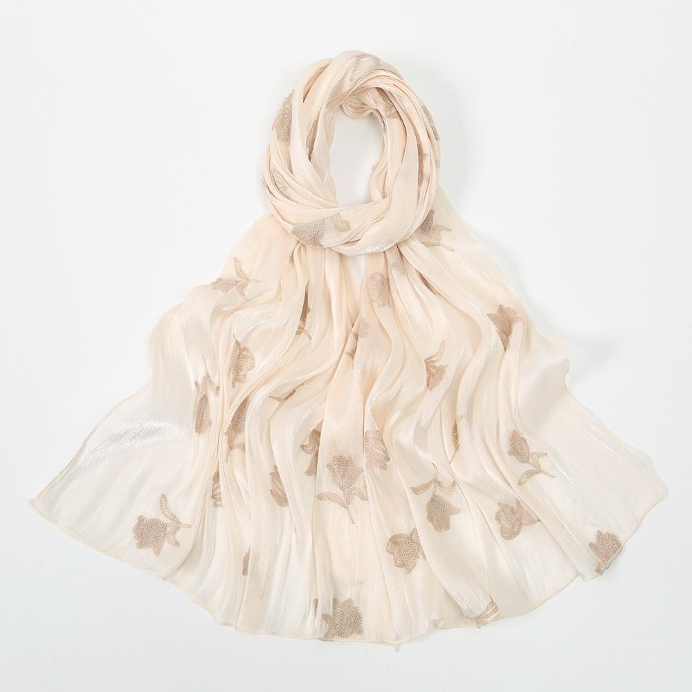 Soft Shawl Headscarf Plain Flower Embroidery Premium Hijab Shawl National Style бежевый