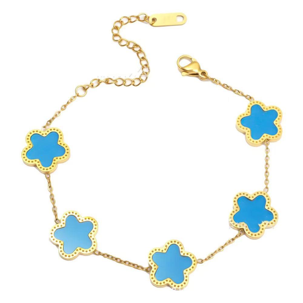 Stainless Steel 18K Gold Double-Sided Clover Flower Bracelet 