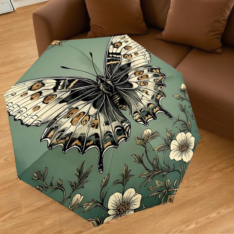 1pc Butterfly Flowers Automatic Open/Close Umbrella with Windproof, 8-Rib Sturdy Canopy, Durable Ribs, Fashionable Design1207A