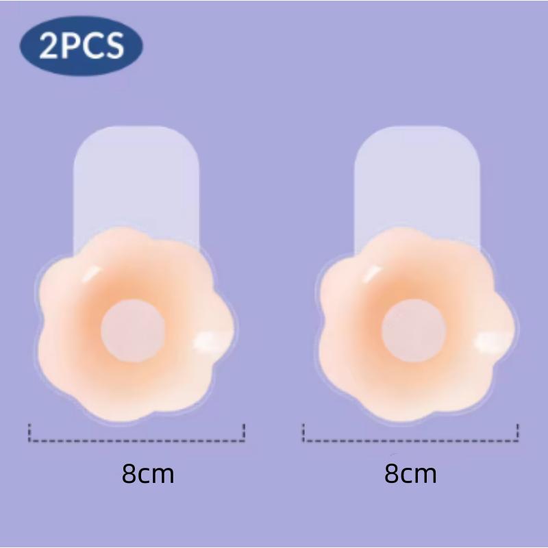 2 Pieces/Set of Circular Flower Shaped Women's Silicone Pull-Up Chest Patch Ultra-Thin Anti Convex Solid Adhesive Chest Patch