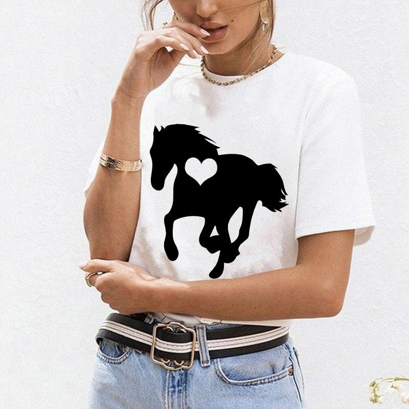 Women T Shirt 2025 Fashion Horse Graphics Harajuku Print Ladies Tee Tops O-Neck Short Sleeve Casual Tee Shirt Femme Dropshipping