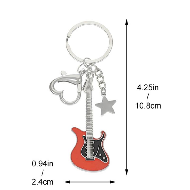 Y2K Guitar Keychain Heart Star Pendant Keyring Accessories Gift for Women Bag