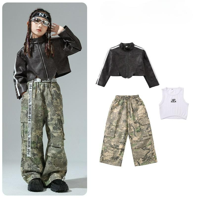 

Girls Jazz Dance Costumes, Girls Short Leather Jackets, Children s Camouflage Overalls, Children s Hip-hop Jazz Costumes 110 чорний
