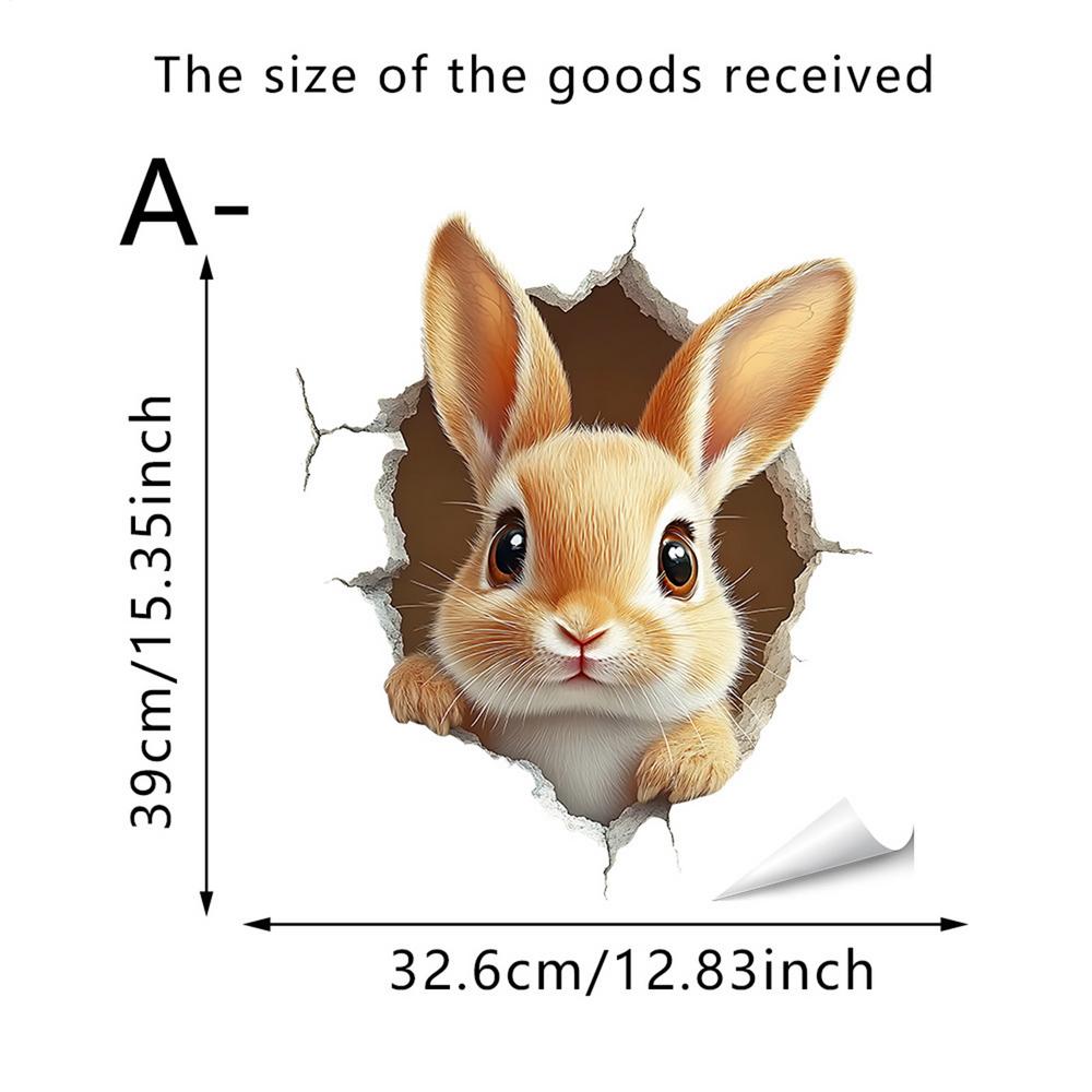 3D Hole Breaking Easter Bunny Sticker Cute PVC Self-Adhesive Ripped Easter Bunny Decals Easter Toilet Seat Wall Window Sticker