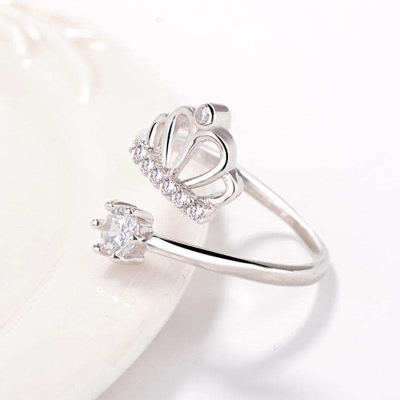 S925 Sterling Silver Crown Ring with Diamonds - Japanese & Korean Fashion Jewelry Gift for Her