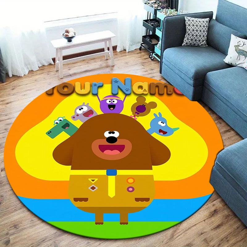 Hey Duggee Custom Name Round Area Rug,Carpet Rug for Living Room Bedroom Sofa Playroom Decor,Non-slip Floor Mat