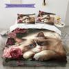 Ragdoll Cat and Rose Pattern Bedding Home Decoration Birthday Gift (1 * Duvet Cover + 2 * Pillowcase, Without Core)