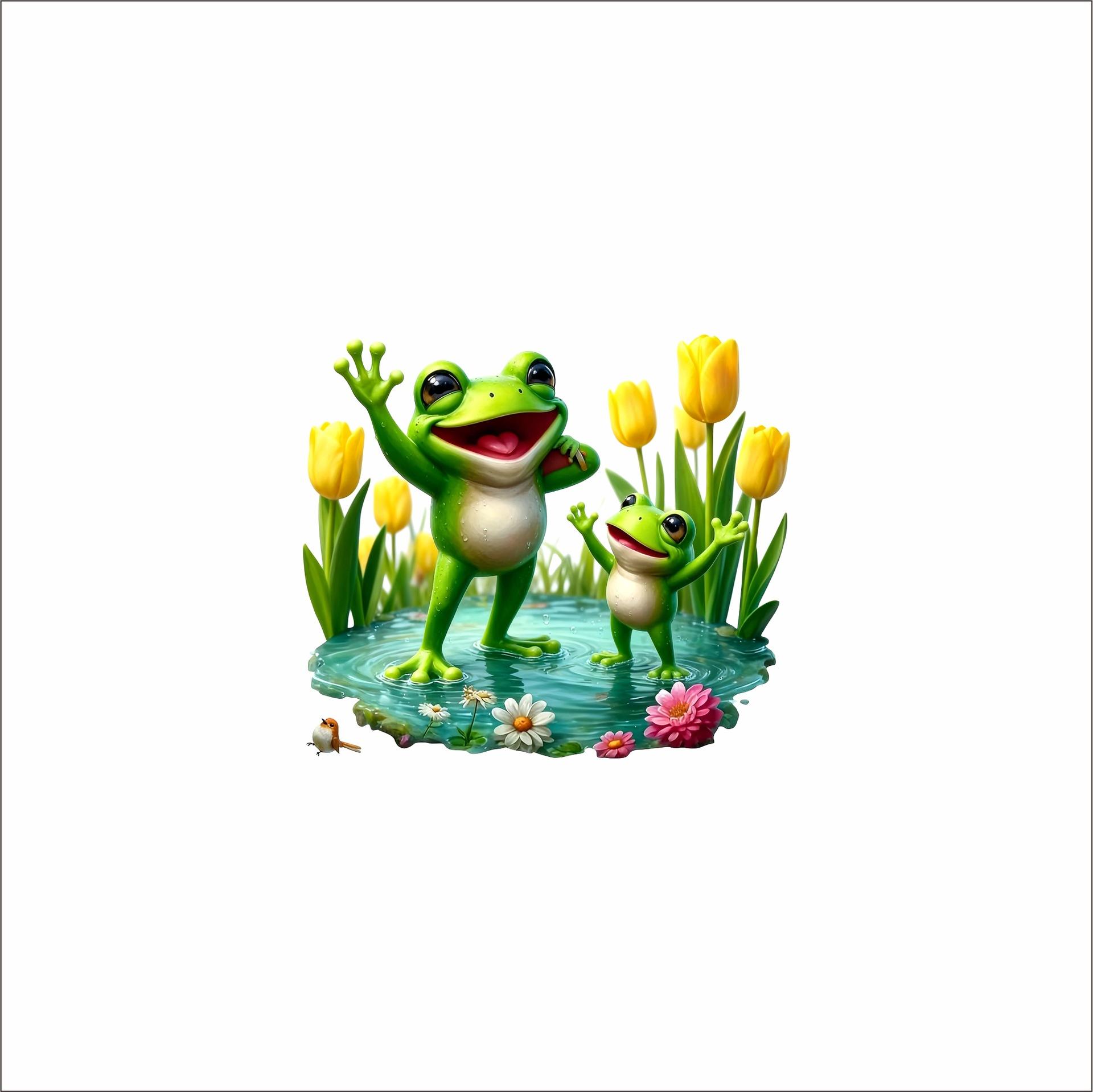 

Cartoon Funny Frog And Tulip Toilet Sticker Waterproof Self Adhesive Bathroom Decor 24x25cm разноцветный