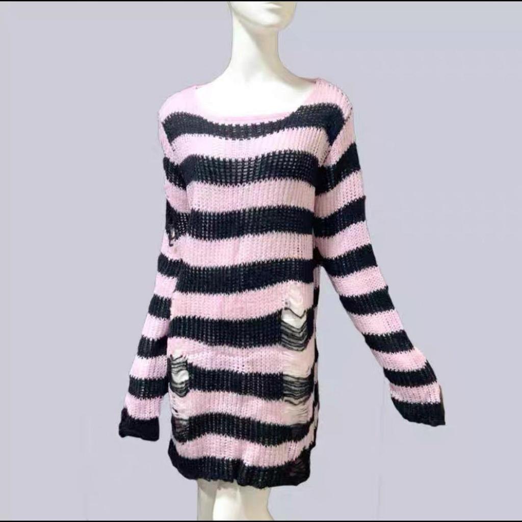 Ripped Striped Korean Sweater - Unisex, Color Block Knitwear