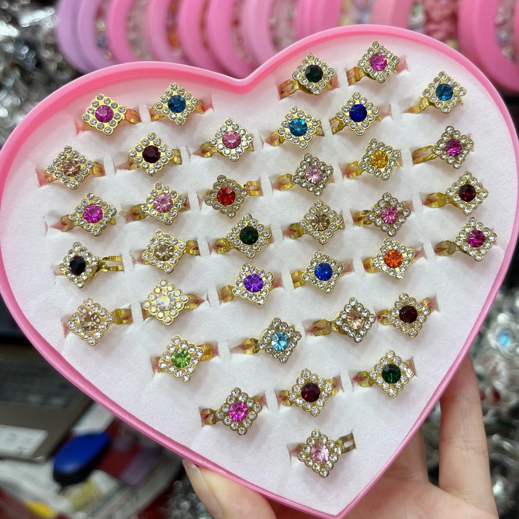 10pcs/Lot Cute Children's Cartoon Rings Glitter Flower Fruit Shape Plastic Adjustable Ope Excluding boxes