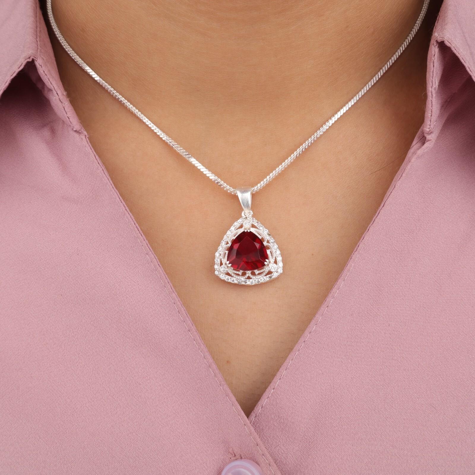 

Red Garnet Gemstone 925 Solid Silver Jewelry Zircon Pendant 0.99 For Birthday CZP-8-7