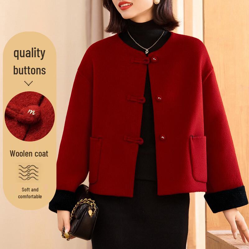 Elegant Mom s Winter 100% Wool Coat with Chinese Knot Buttons M