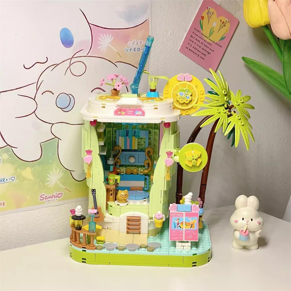 Coconut Tree House Coffee Shop & Beverage Hut Mini Building Blocks Toy Set: Captures Summer Scenery Brings Joy Refreshing Fun