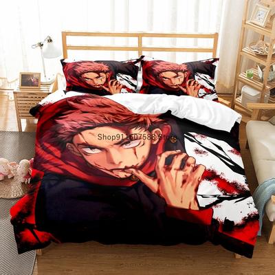 Japanischer Anime Jujutsu Kaisen Bettwäscheset Queen King Doppel Bettbezug und Kissenbezug Deko für Kinder Weiche Heimtextilien
