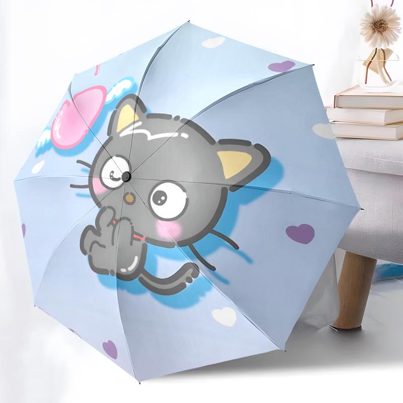 1pc Chibi Cat Heart-Shaped Automatic Opening/Closing Umbrella with Foldable Design, Ideal for Fans, Travelers, Daily Use, and Festive Gifts!F013