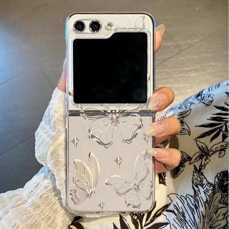 

Прозрачный складной чехол с золотым принтом бабочки для Samsung Galaxy Z Flip 7 6 5 4 3 5G, жесткая крышка для телефона для Samsung Z Flip5 Flip6 Flip7 Galaxy Z Flip7