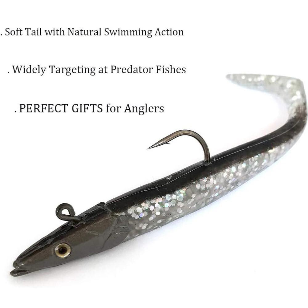 5pcs 10g Jig Head Soft Tail Bait Pike Bass Fishing Lure Bionic Eel Shore Jigging Sea Lake Boat Game Replaceable Reuse Fishhook