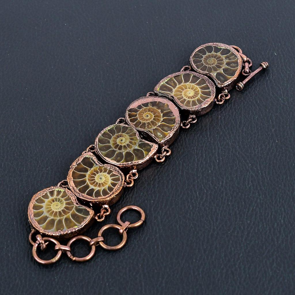 Ammonite Fossil Jewelry, Copper Electroformed  Gemstone Bracelet, Handmade Jewelry, For Memorial Day
