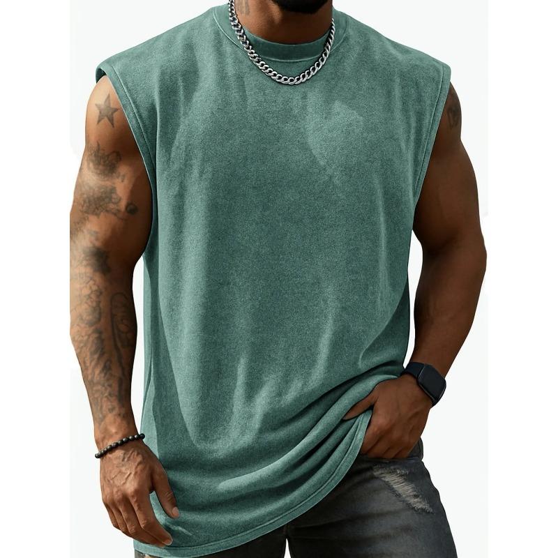 Men Washed Sleeveless Tank Top Crew Neck Multi Color Casual Gym Vest