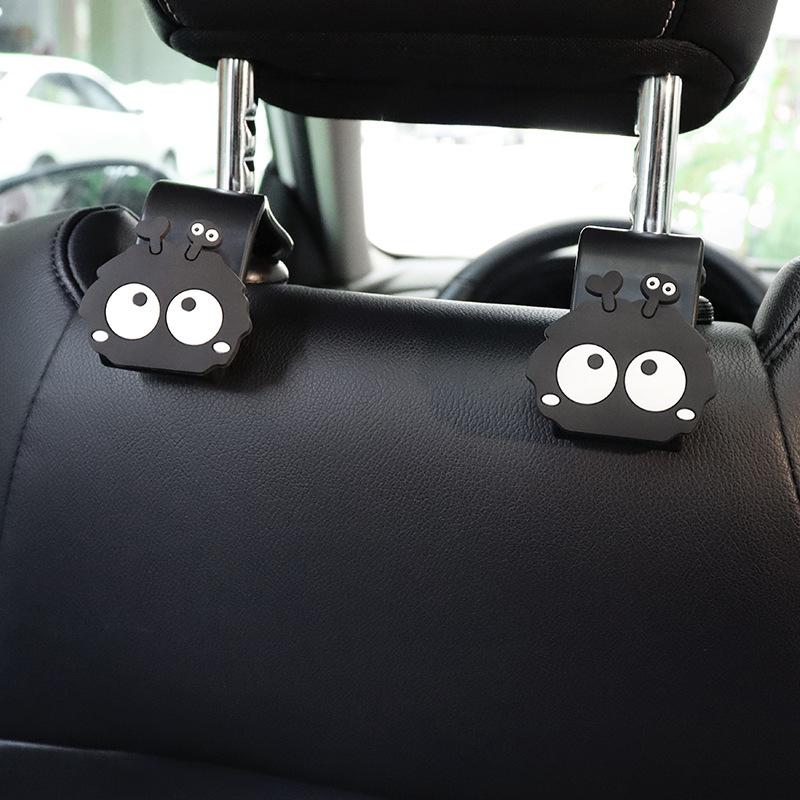 2pcs Cartoon Car Seat Back Hooks Cute Black Charcoal Coal Ball Car Rear Storage Hooks