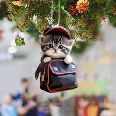 Katzenförmiger Anhänger zum Aufhängen im Auto, realistisch aussehende, einfach aufzuhängende Auto-Rückspiegel-Ornament, Acryl-Weihnachtsdeko