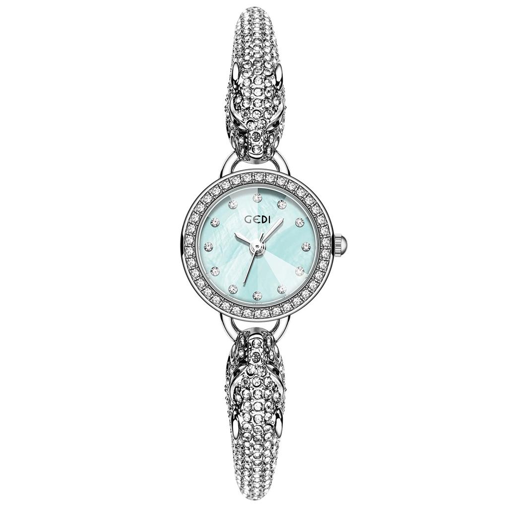 Relógio Feminino de Quartzo com Padrão de Dragão Estilo Chinês, Pulseira em Formato de Dragão com Mostrador Totalmente Diamantado, Design Estiloso e Único