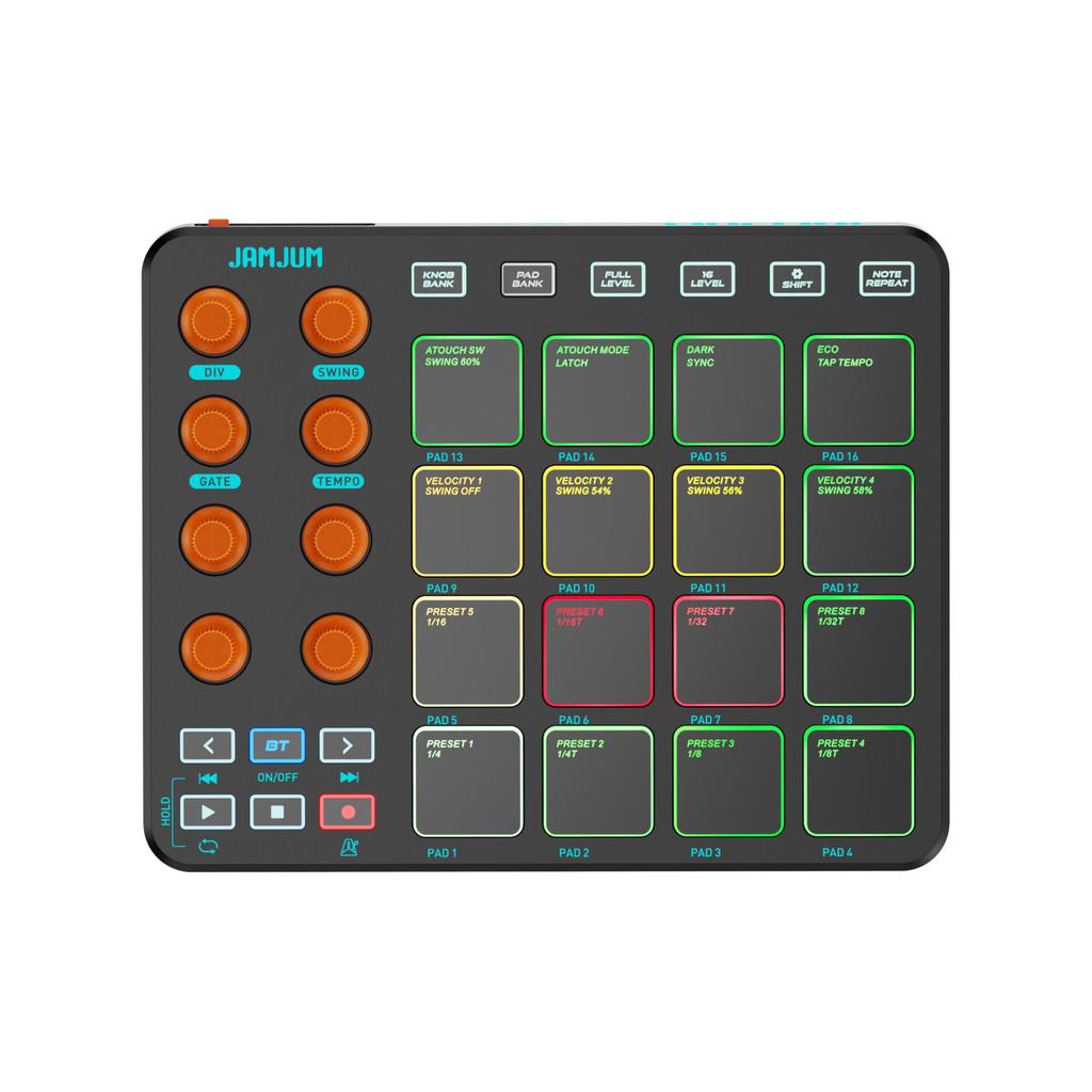 Портативний MIDI-контролер-пед на 16 клавіш: Міні Bluetooth музична клавіатура з вбудованою батареєю