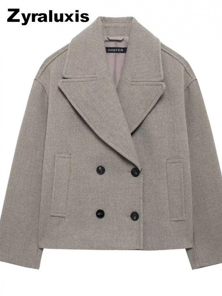 Wool Blend Short Coat for Women - Double-Button