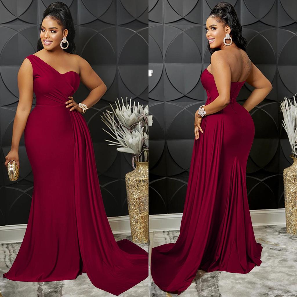 X5819 European & American Fashion Solid Color Long One-Shoulder Party Bodycon Dress for Women