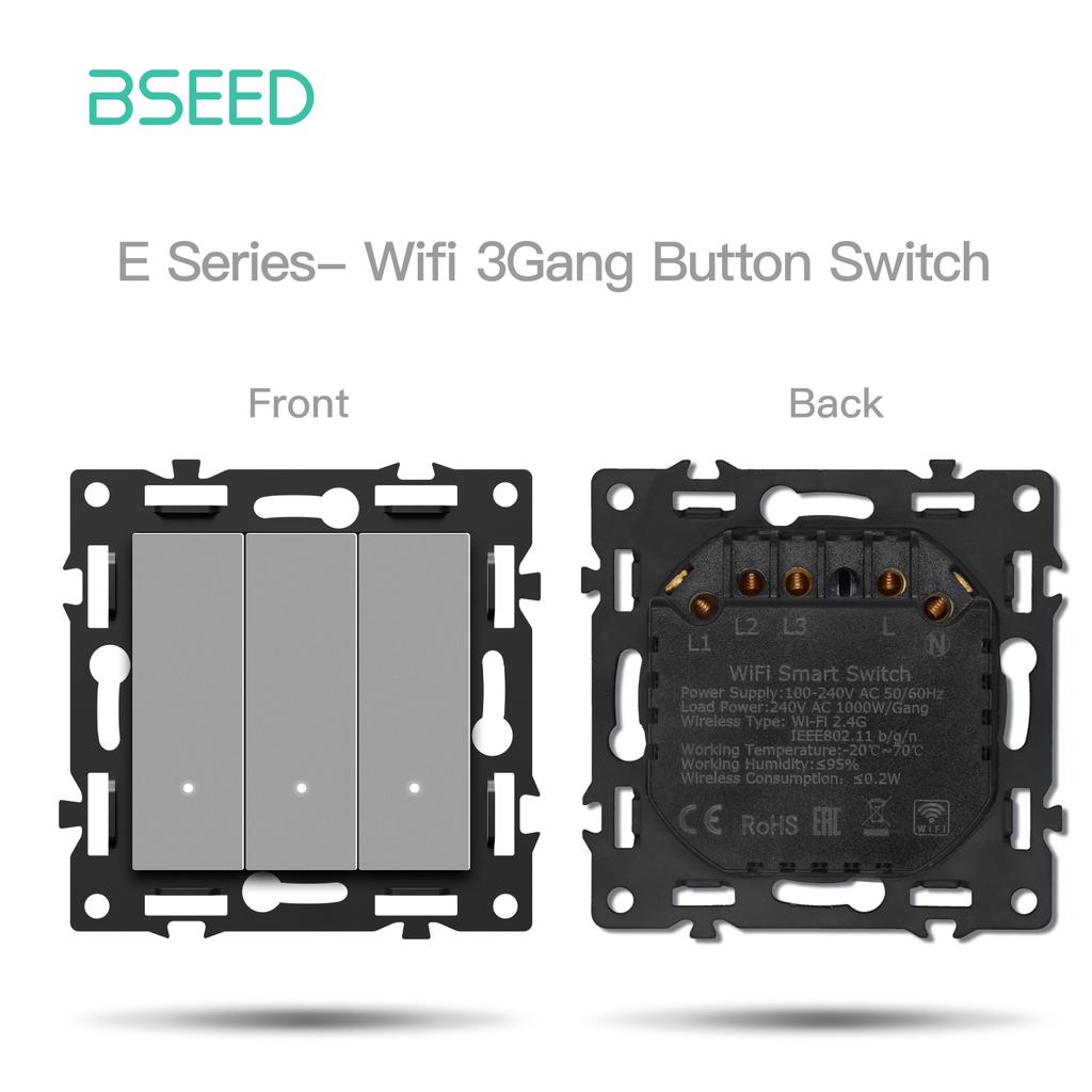 BSEED WIFI Click Switch Modules Smart Light Switch Parts White Glass Frame DIY Combination Wall Sockets USB Charge Key E-Series
