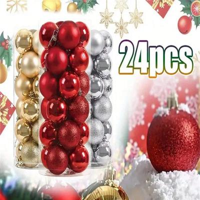 24/Stk. 3/4CM Weihnachtskugel Ornamente Weihnachtsbaum Hängeanhänger Kunststoff Gold Rote Kugel für Hochzeit Heimparty Neujahr 2025 Deko