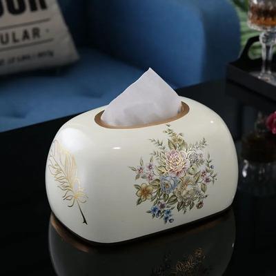 Rustic Blue Ceramic Tissue Box  Hand-Painted Gold Accent Durable Display Piece Elegant Tabletop Dispenser Artisan Decor Item