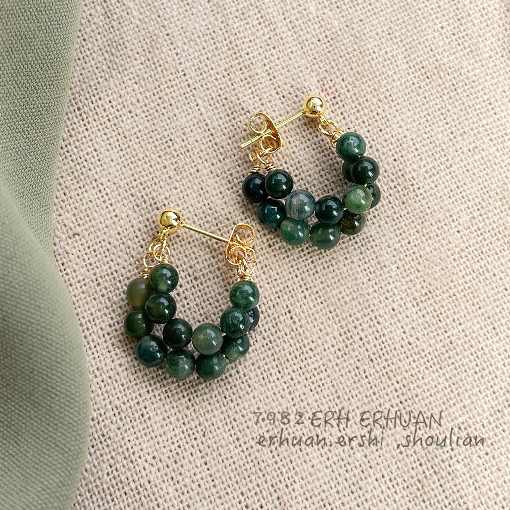 Spring~ Mori Vegetation Green Natural Stone Agate New Chinese Personalized Tourist Attractions Earrings Earrings Supply