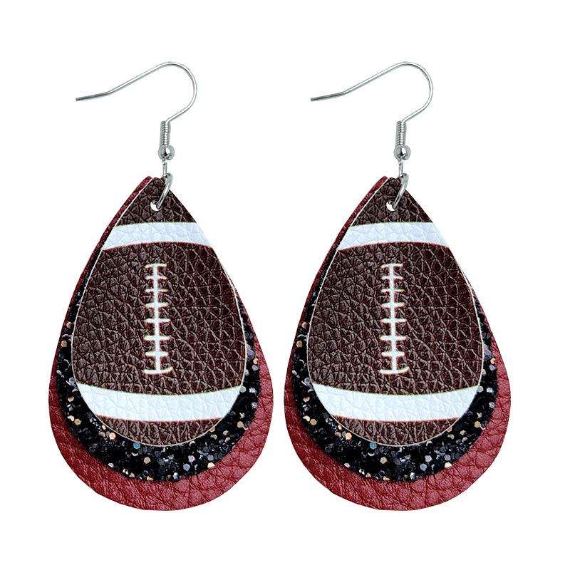 Rugby Drop Leather Earrings Multi-Layer Christmas Earrings